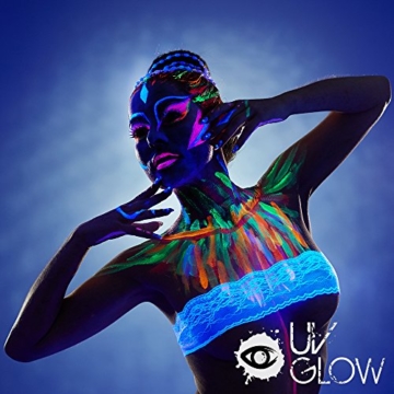 8 x 10ml UV-Bodypaint Körpermalfarben Schwarzlicht fluoreszierende Schminke Bodypainting Neon Farben Leuchtfarben - 6