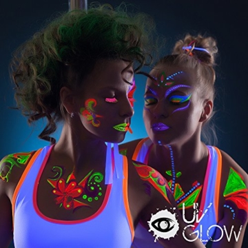 8 x 10ml UV-Bodypaint Körpermalfarben Schwarzlicht fluoreszierende Schminke Bodypainting Neon Farben Leuchtfarben - 8