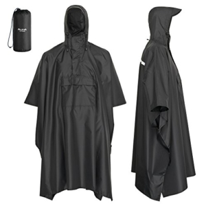 AWHA Regenponcho schwarz/Unisex – der extra Lange Regenschutz mit Reißverschluss und Brusttasche -