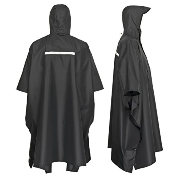 AWHA Regenponcho schwarz/Unisex – der extra Lange Regenschutz mit Reißverschluss und Brusttasche - 