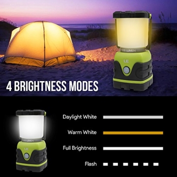 LE 1000lm Campinglampe, 3 Helligkeiten dimmbar, Batteriebetrieben LED Campingleuchte für Stromausfällen, Wandern, Camping, Notfall, Ausfälle usw. - 