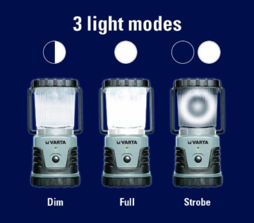 Varta 4 Watt LED Camping Lantern L20 3D Campinglampe Gartenlaterne Zeltlampe Laterne Leuchte Lampe Taschenlampe Flashlight spritzwassergeschützt (geeignet für Camping, Angeln, Garage, Notfall, Stromausfall) - 