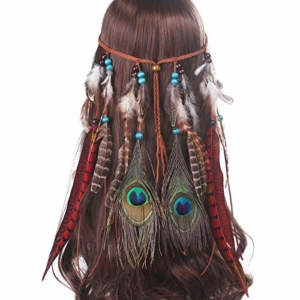 AWAYTR Damen Hippie Boho Indianer Stirnband Feder Stirnbänder für Abendkleider Halloween Karneval (Rot) - 1