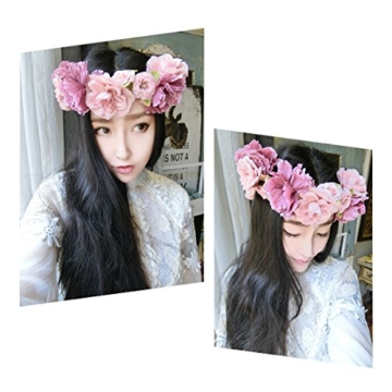 ULTNICE Blumenkranz,Blumen Stirnband Blumenkrone Boho Blumen Haarkranz Brautbrautjungfern Haarband für Damen Mädchen - 4